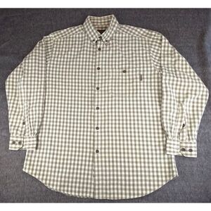 Woolrich Flannel Shirt Striped Long Sleeve Button Down Mens L‎ Logo Chest Pocket